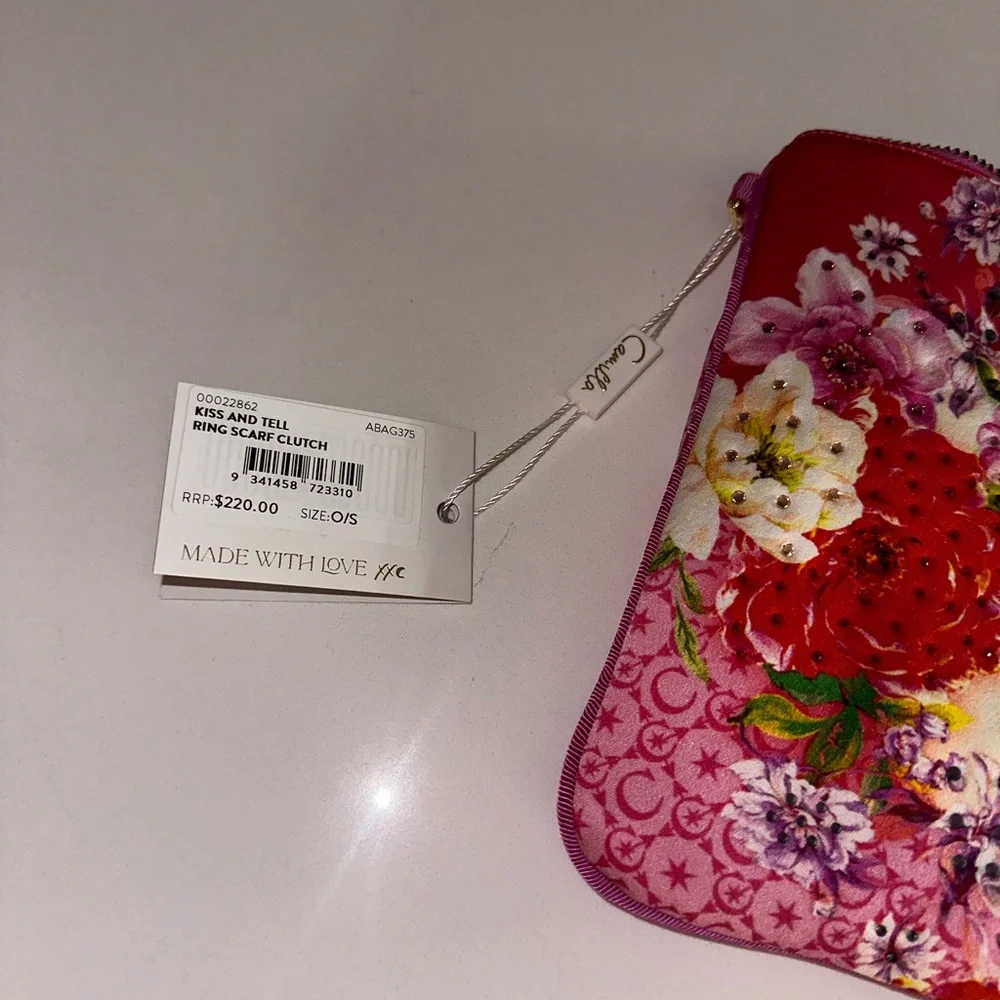 CAMILLA Kiss and Tell red pink floral silk scarf clutch bag purse
